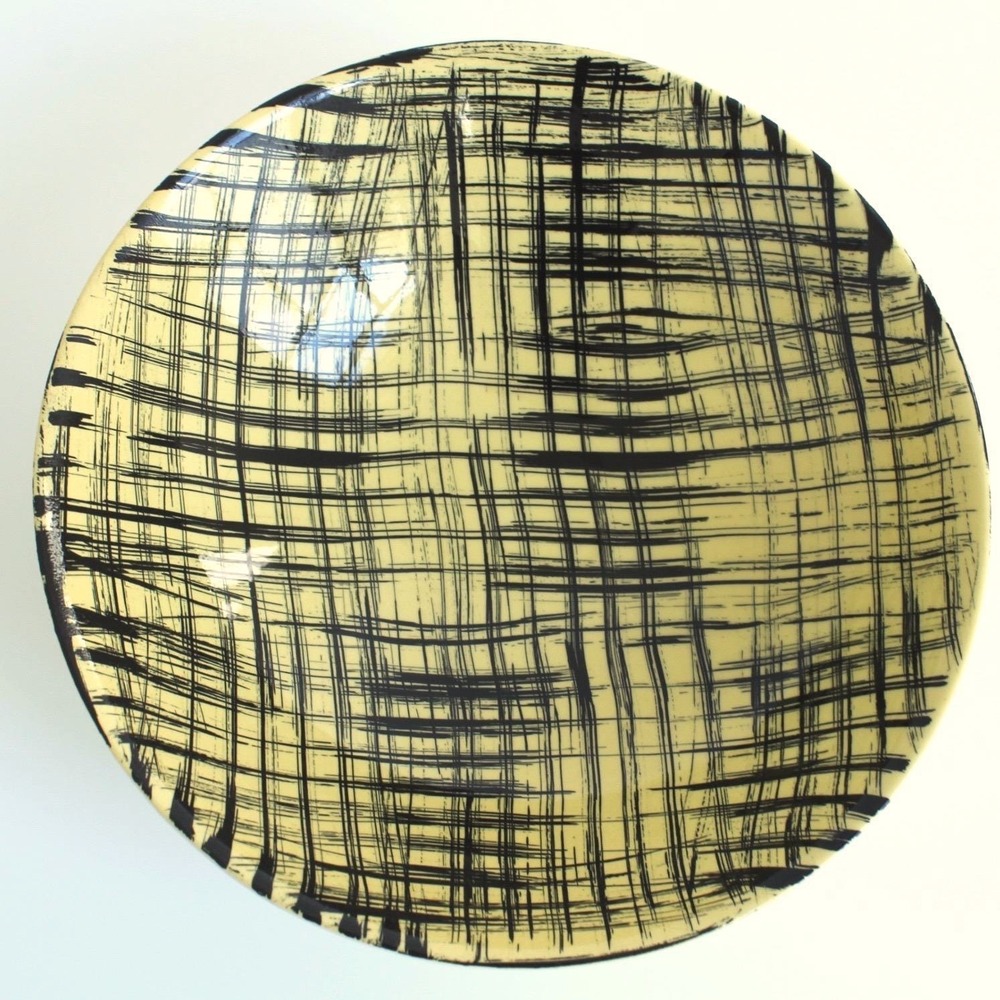 Blue Ridge Southern Potteries Bowl Yellow Black Crosshatch Good Vintage MCM‎ 8in